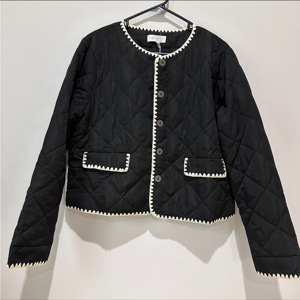 WAYF Whipstitch Quilted Buttoned Jacket - Black - Size XS- NWOT